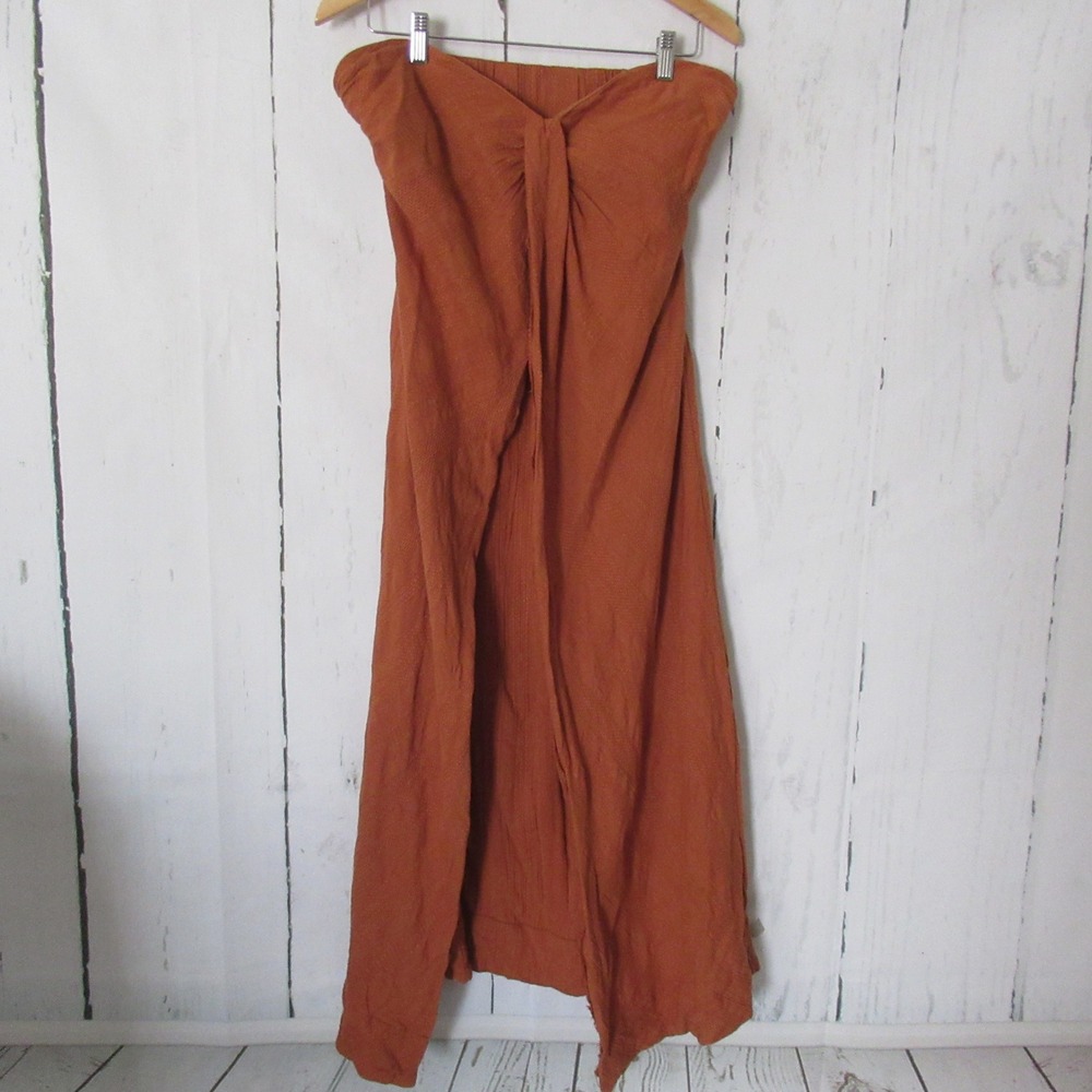 Free People Top XL Burnt Orange Bandeau Strapless Boho Lagenlook Swim Cover Up